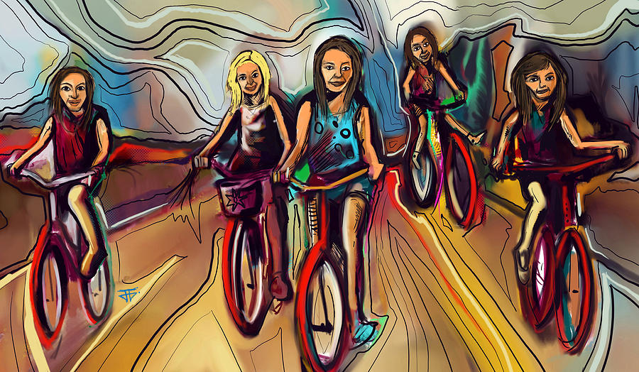 5 Bike Girls Painting by John Gholson