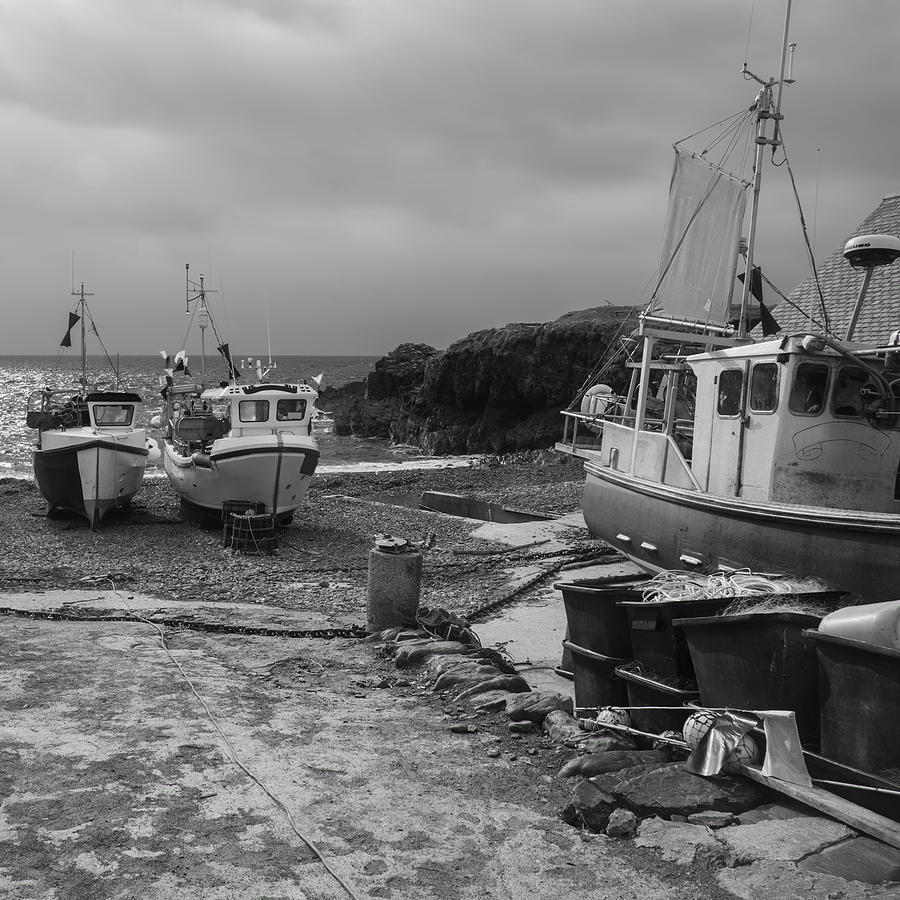 Black and white landscape image of traditional English old fishi ...