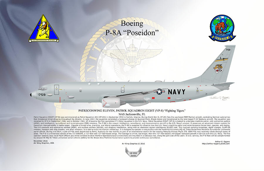 Boeing P-8A Poseidon FLAG BACKGROUND #2 Digital Art by Arthur Eggers