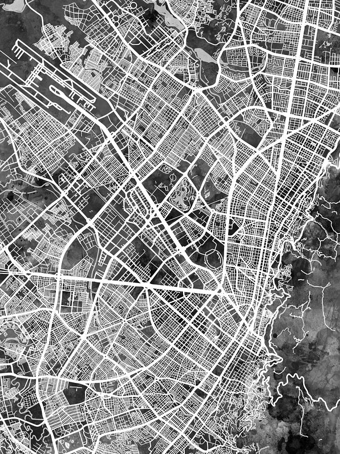 Bogota Colombia City Map #5 Digital Art by Michael Tompsett