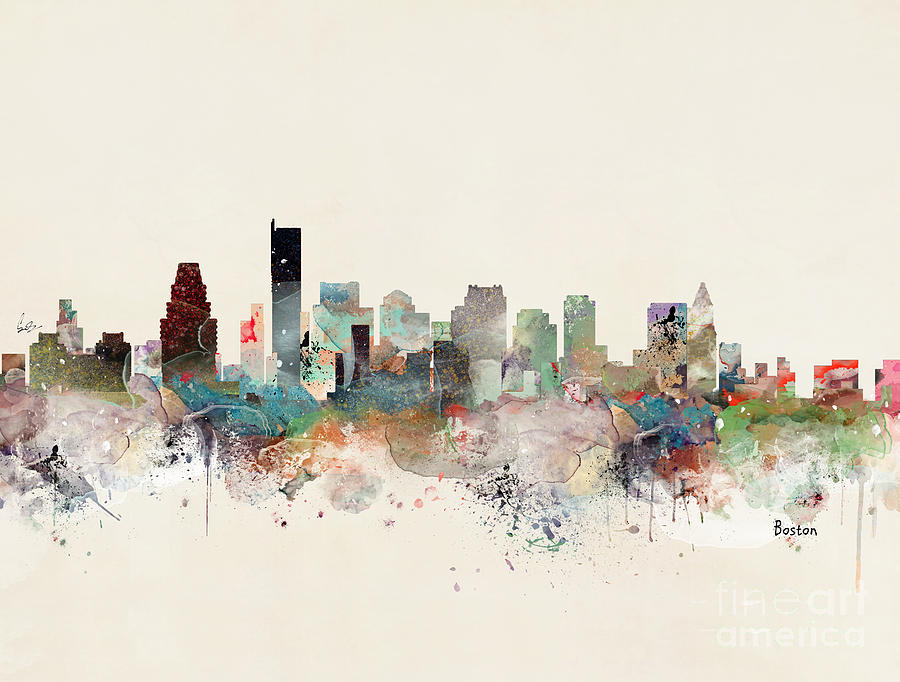Boston City Skyline #5 Painting by Bri Buckley