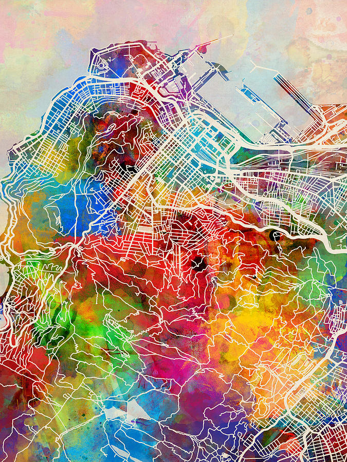 Abstract Digital Art - Cape Town South Africa City Street Map #5 by Michael Tompsett