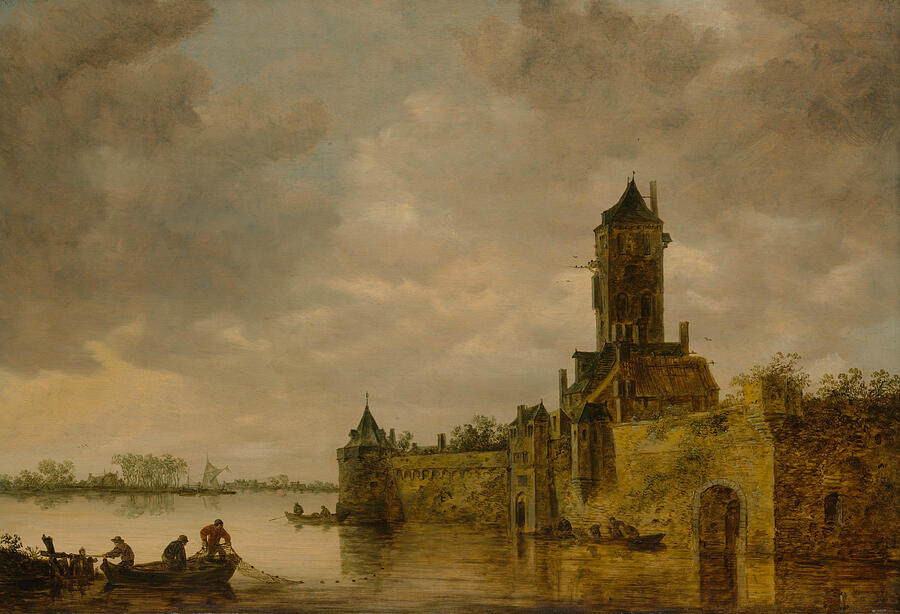 Castle by a River, from 1647 Painting by Jan van Goyen Castle by a River, from 1647 Painting by Jan van Goyen