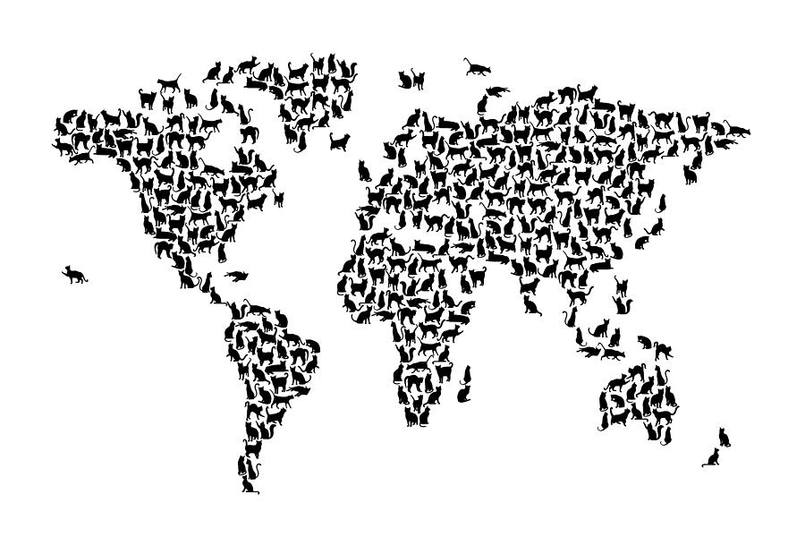 Cats Map of the World Map #5 Digital Art by Michael Tompsett