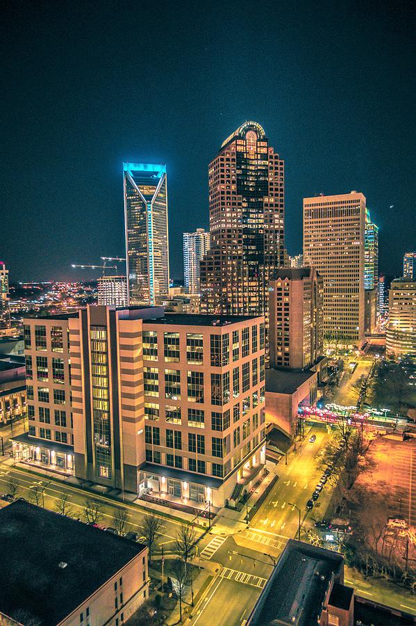 Charlotte North Carolina Skyline View At Night From Roof Top Res #5 Photograph by Alex Grichenko