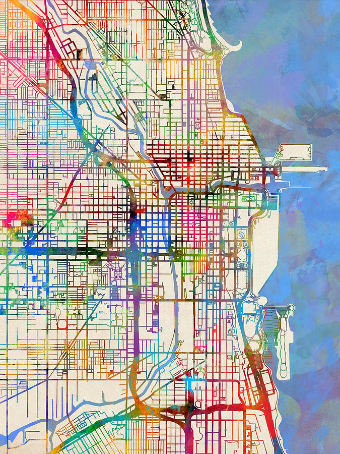 Chicago Digital Art - Chicago City Street Map by Michael Tompsett