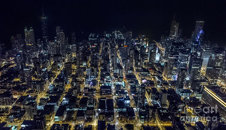 Chicago Night Skyline Aerial Photo #5 Photograph by David Oppenheimer