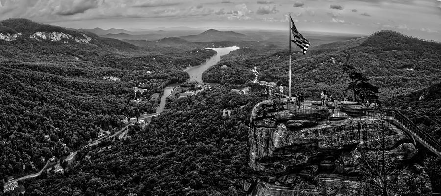 Black And White Photograph - Chimney Rock At Lake Lure #5 by Alex Grichenko