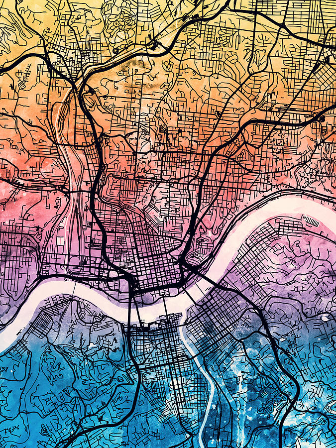 Cincinnati Ohio City Map #5 Digital Art by Michael Tompsett