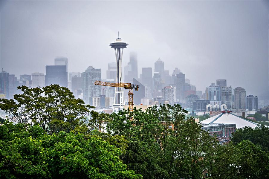 Cloudy And Foggy Day With Seattle Skyline #5 Photograph by Alex Grichenko