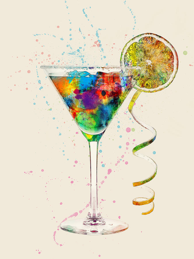 Martini Digital Art - Cocktail Drinks Glass Watercolor #5 by Michael Tompsett