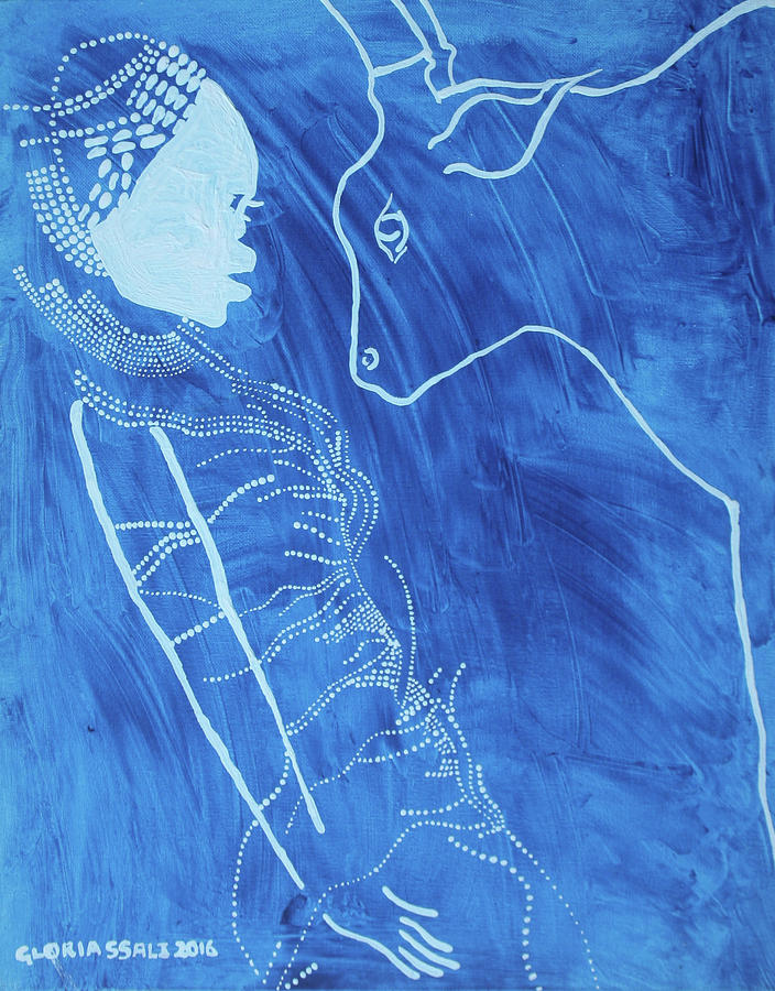 Dinka in Blue - South Sudan #5 Painting by Gloria Ssali