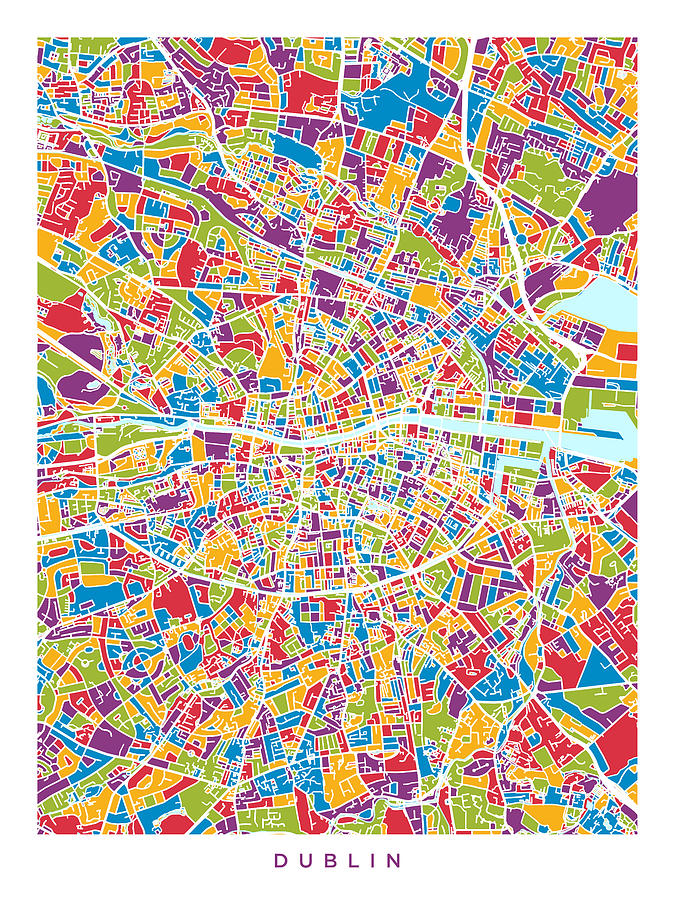 Dublin Ireland City Map #5 Digital Art by Michael Tompsett