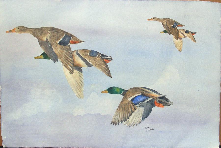 5 Ducks Painting by Diane Ziemski