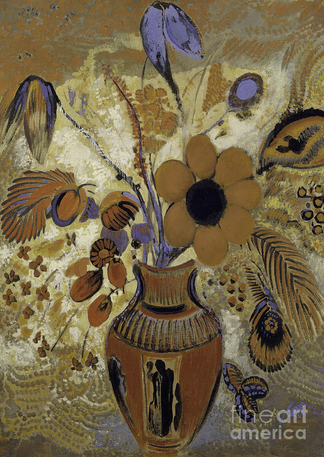 Odilon Redon Painting - Etruscan Vase with Flowers by Odilon Redon