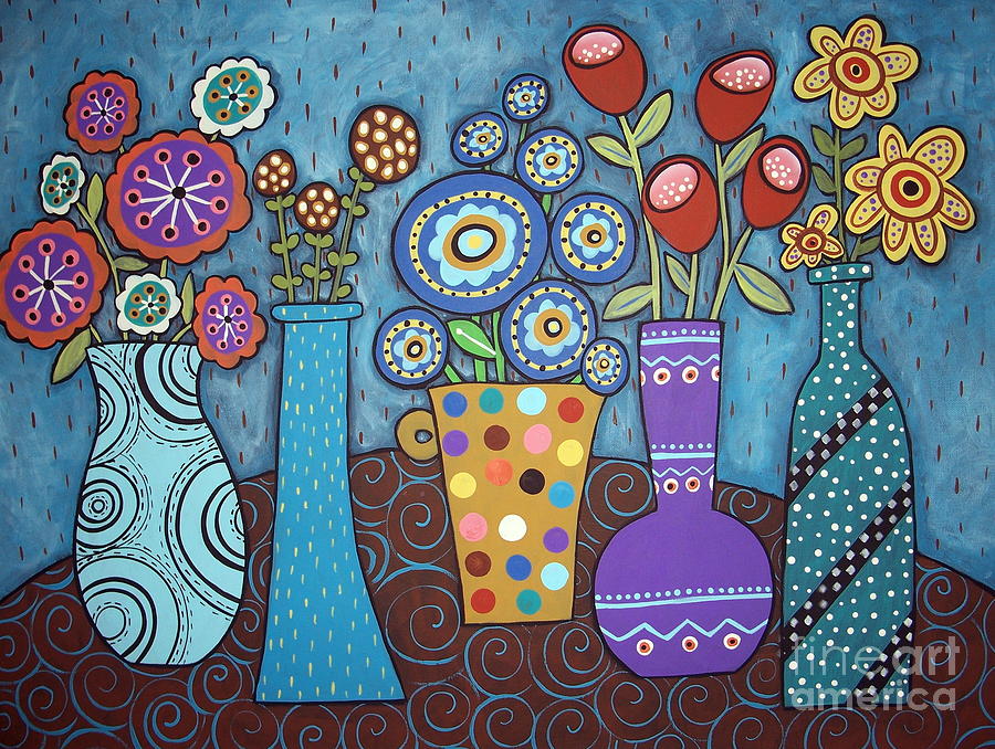Flower Painting - 5 Flower Pots by Karla Gerard