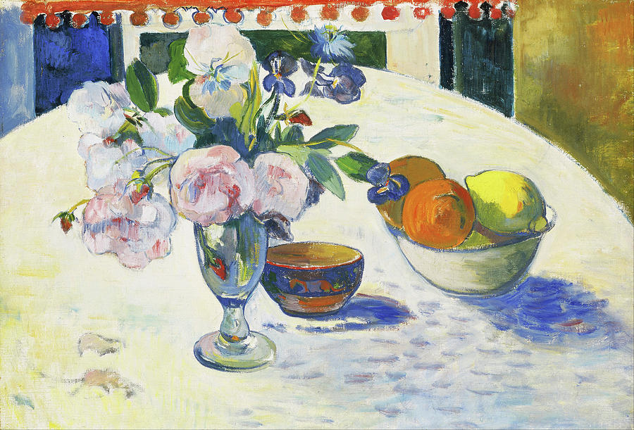 Flowers and a Bowl of Fruit on a Table #5 Painting by Paul Gauguin