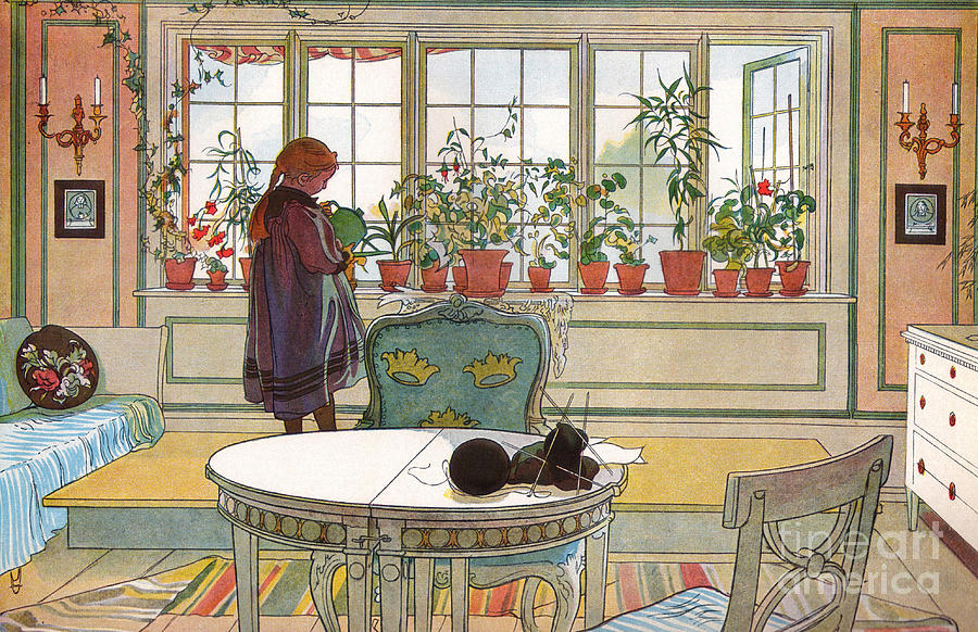 Flowers on the Windowsill Painting by Carl Larsson
