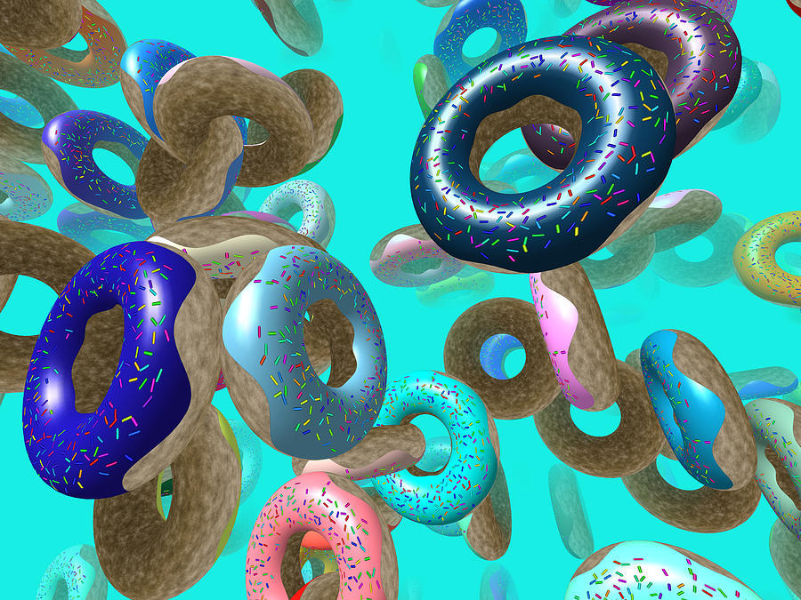 Donut Digital Art - Flying donuts #6 by Miroslav Nemecek