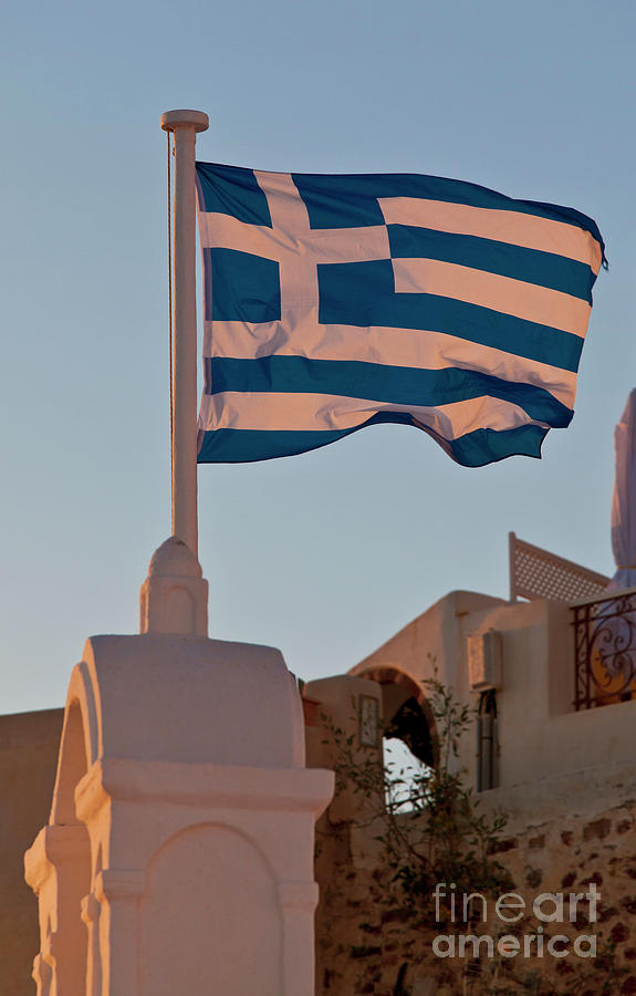 Greek Flag In Santorini #5 Photograph by Gualtiero Boffi