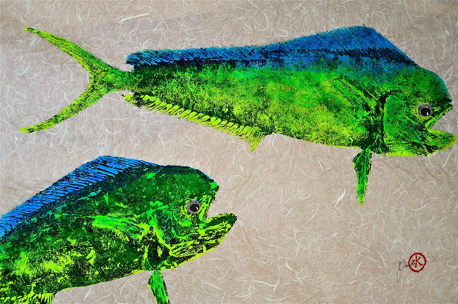 Gyotaku - Mahi Mahi - Dorado - Dolphinfish #5 Mixed Media by Jeffrey Canha