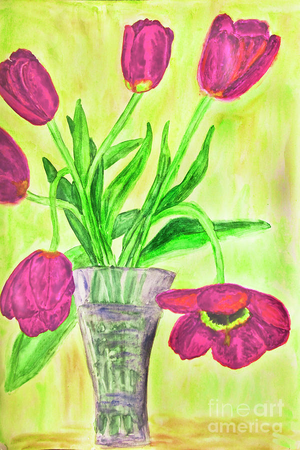 Hand painted picture, tulips in vase #5 Painting by Irina Afonskaya