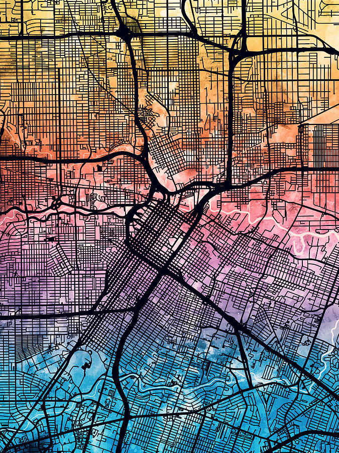 Houston Digital Art - Houston Texas City Street Map #5 by Michael Tompsett