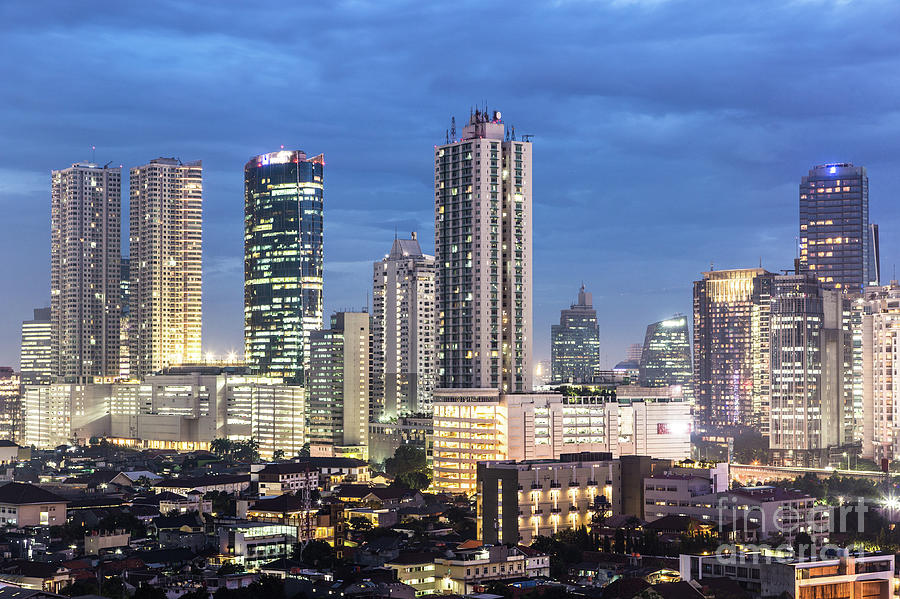 Jakarta business district at night #5 Photograph by Didier Marti