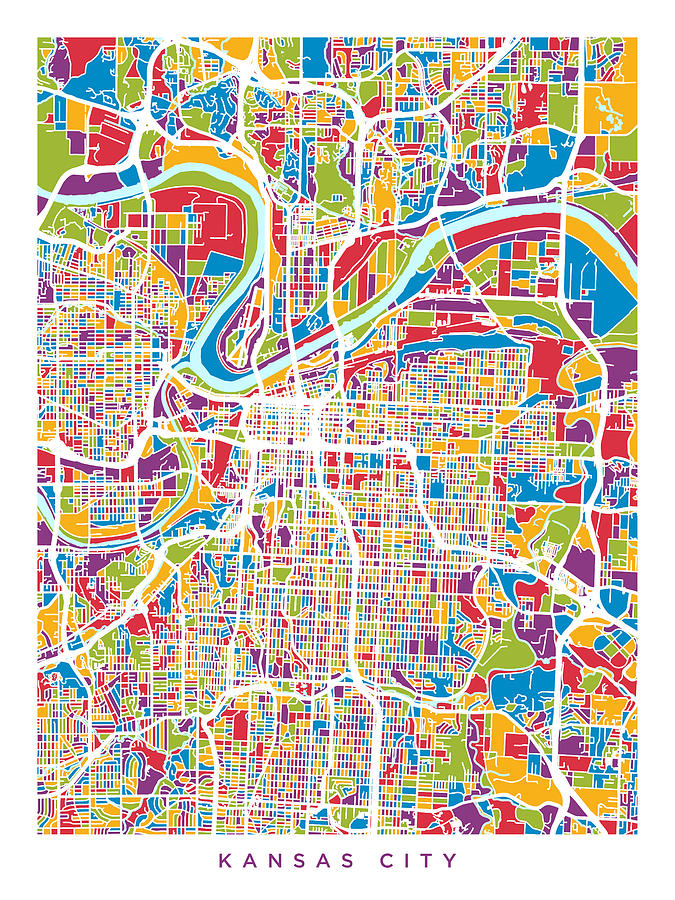 Kansas City Missouri City Map #5 Digital Art by Michael Tompsett