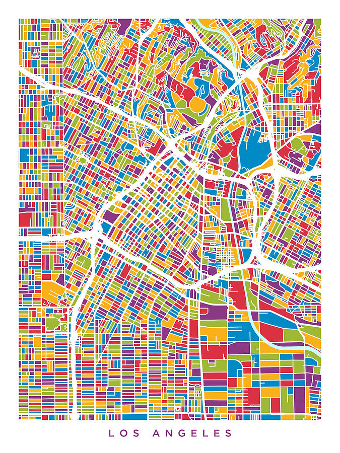 California Digital Art - Los Angeles City Street Map #5 by Michael Tompsett