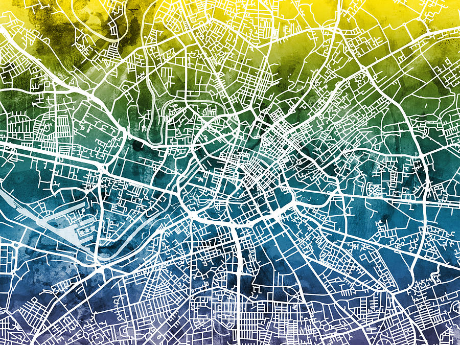 Manchester England Street Map #5 Digital Art by Michael Tompsett