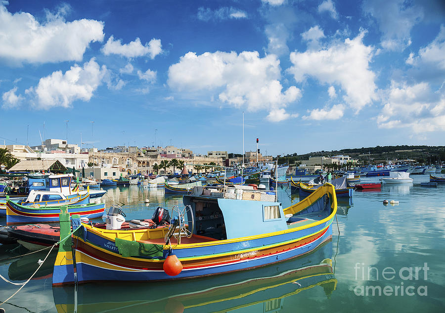 Marsaxlokk Harbour And Traditional Mediterranean Fishing Boats I #5 Photograph by JM Travel Photography