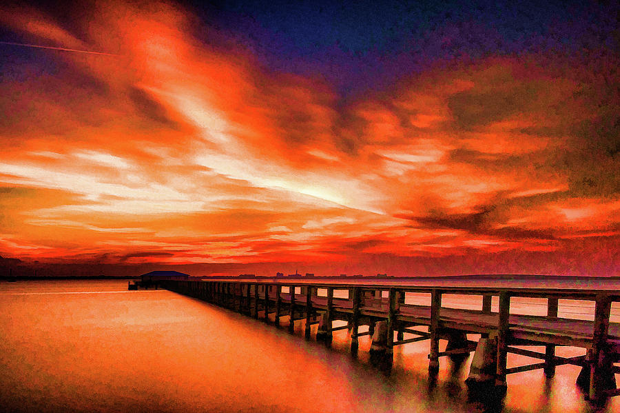 Melbourne Beach Pier Sunset #5 Digital Art by Stefan Mazzola