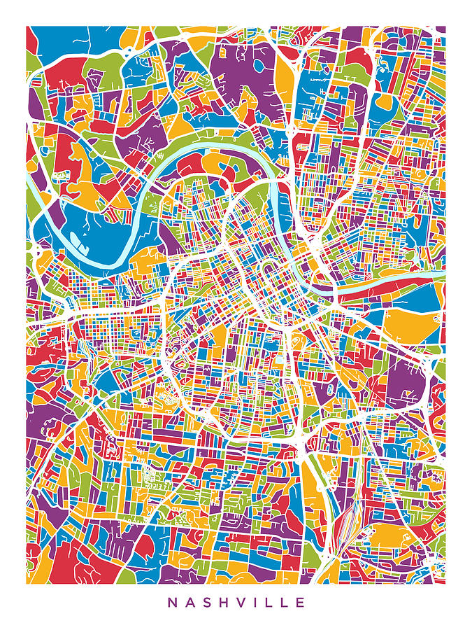 Nashville Tennessee City Map #5 Digital Art by Michael Tompsett