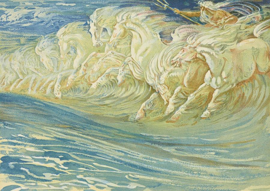 Neptune's Horses Painting by Walter Crane