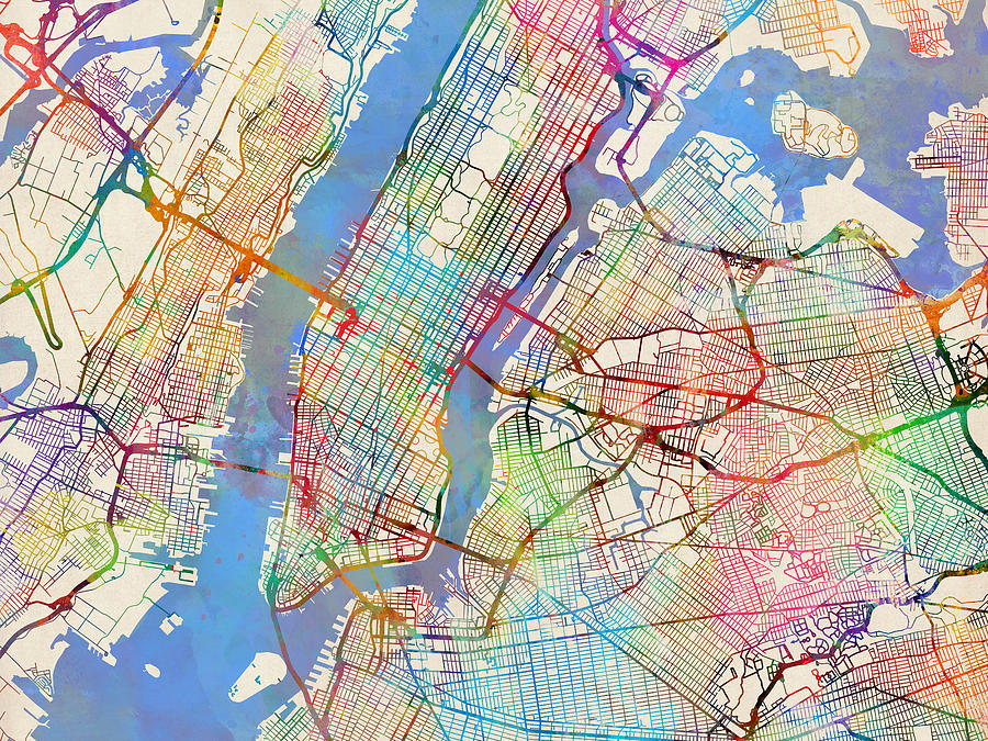 New York City Street Map Digital Art by Michael Tompsett
