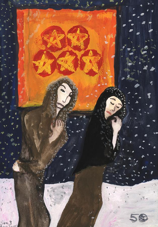 Tarot Painting - 5 of Pentacles Illustrated by Sushila Burgess Tarot Painting - 5 of Pentacles Illustrated by Sushila Burgess