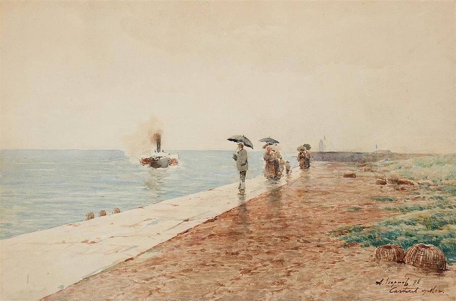 On The Quay At Carteret Sur Mer Painting