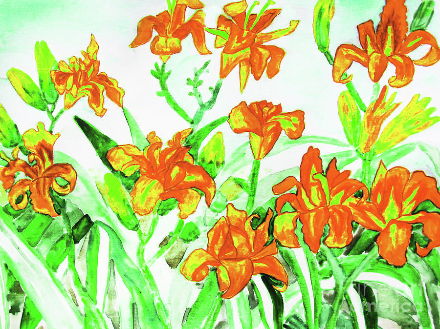 Orange daily lilies #5 Painting by Irina Afonskaya