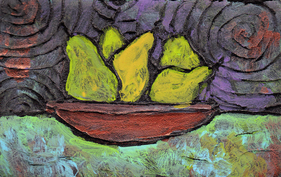 5 Pears in a Copper Bowl Painting by Wayne Potrafka