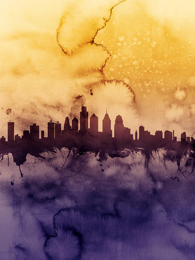 Philadelphia Digital Art - Philadelphia Pennsylvania Skyline #5 by Michael Tompsett