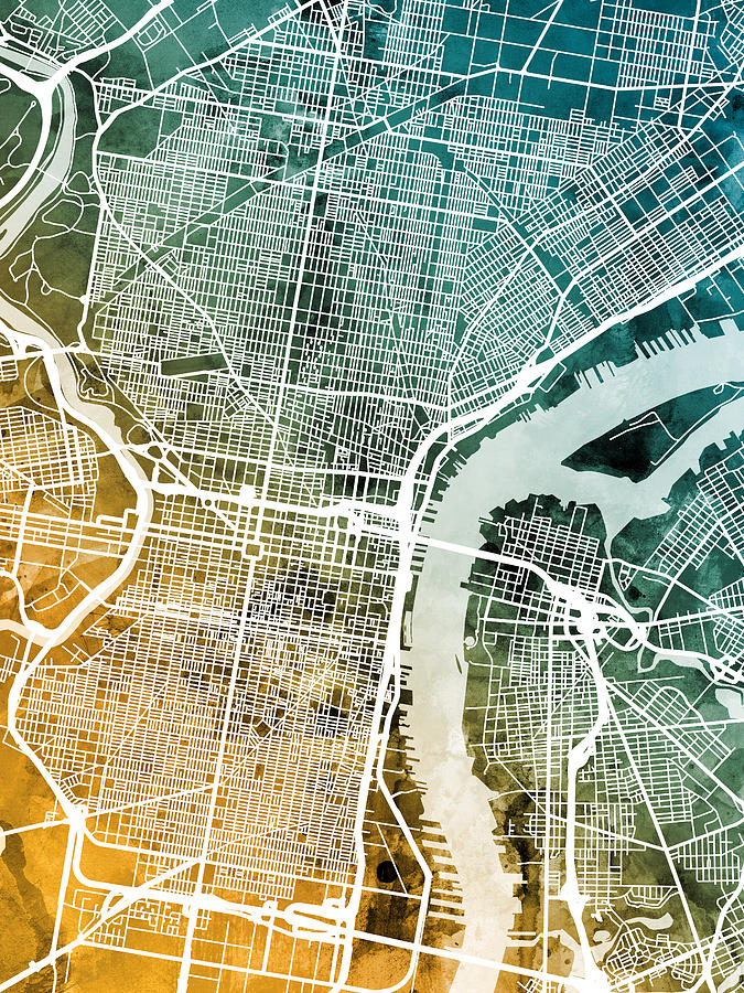 Philadelphia Pennsylvania Street Map #5 Digital Art by Michael Tompsett