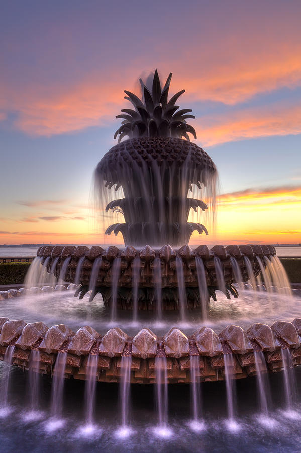 South Carolina Photograph - Pineapple Fountain Charleston SC Sunrise #5 by Dustin K Ryan