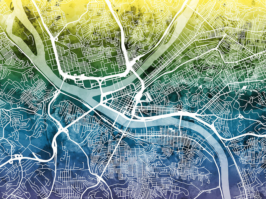 Pittsburgh Digital Art - Pittsburgh Pennsylvania Street Map #5 by Michael Tompsett