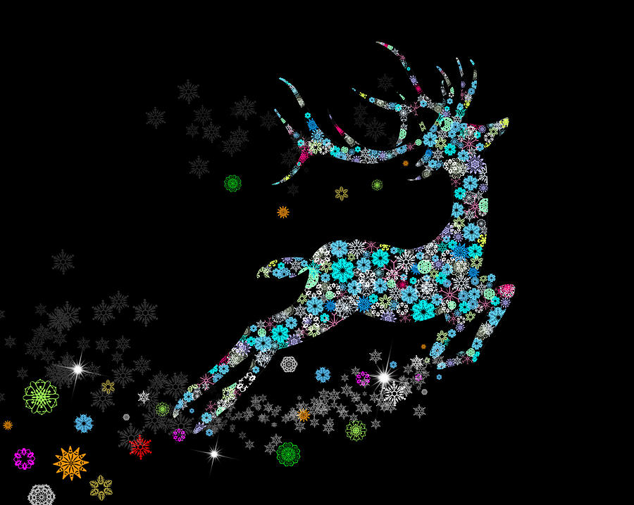Christmas Painting - Reindeer design by snowflakes #5 by Setsiri Silapasuwanchai