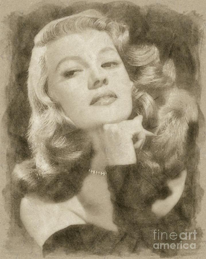 Hollywood Drawing - Rita Hayworth Vintage Hollywood Actress #5 by Esoterica Art Agency