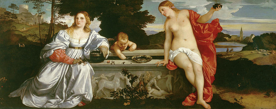 Titian Painting - Sacred and Profane Love by Titian