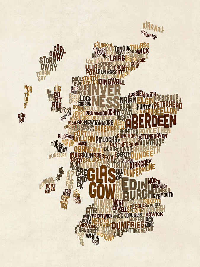 Scotland Typography Text Map #5 Digital Art by Michael Tompsett