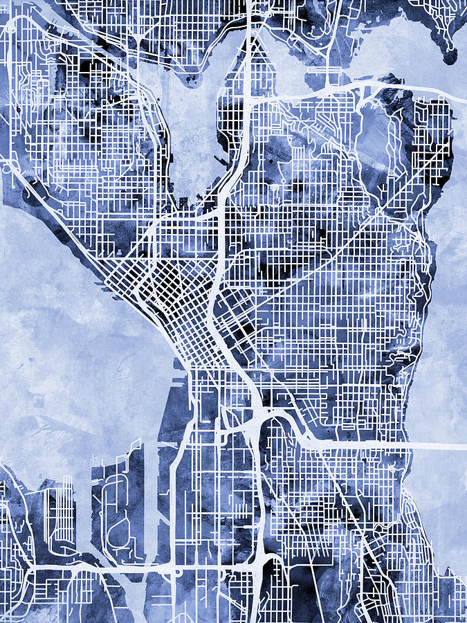 Seattle Washington Street Map #5 Digital Art by Michael Tompsett