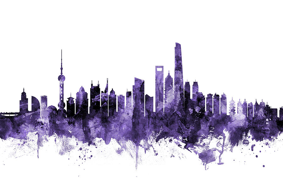 Skyline Digital Art - Shanghai China Skyline #5 by Michael Tompsett